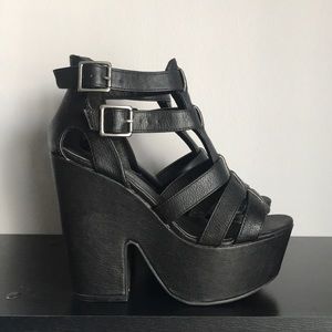 Black platform wedge heels